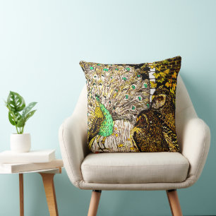 Dutch Art Nouveau Peacock and Owls Kissen