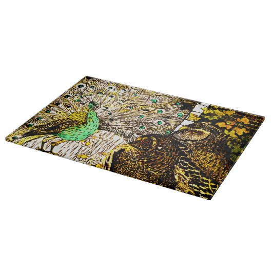 Dutch Art Nouveau Peacock and Owls Schneidebrett (Ecke)