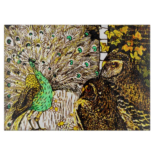Dutch Art Nouveau Peacock and Owls Schneidebrett (Vorderseite)
