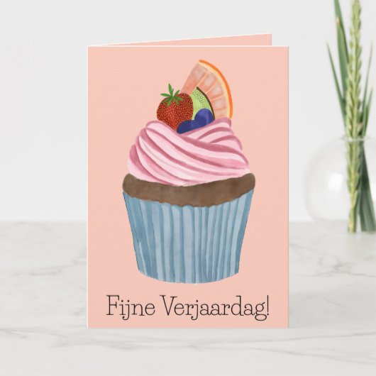 Dutch Birthday Frucht Cupcake Karte (Vorderseite)