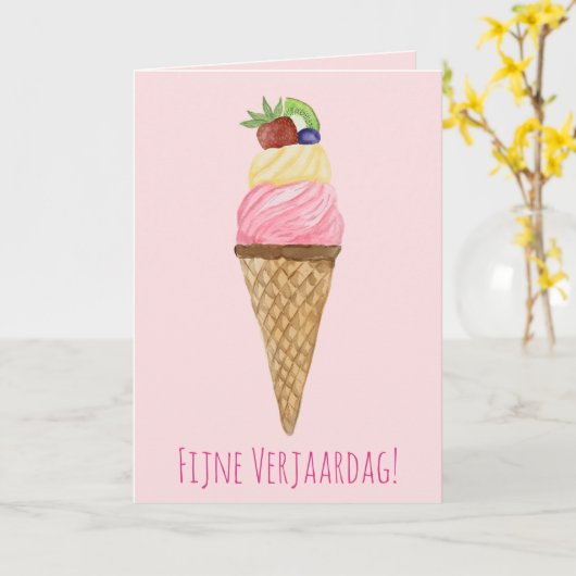 Dutch Birthday Watercolor Ice Creme Card Karte (Gelbe Blume)
