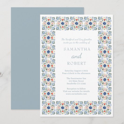 Dutch Blue Tile Wedding Einladung (Vorne/Hinten)