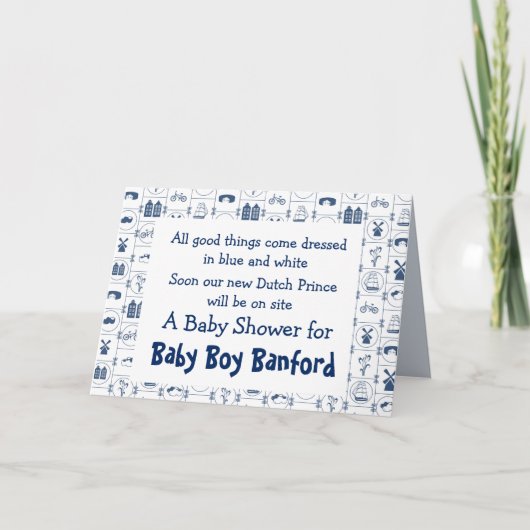 Dutch Blue Tiles Baby Showcard Einladung (Vorderseite)