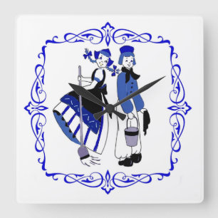 Dutch Boy & Girl Custom Clock Quadratische Wanduhr