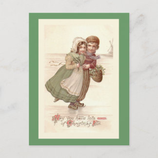 "Dutch Children Skaten" Weihnachtspostkarte Feiertagspostkarte