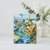 Dutch Countryside with Windmills and Water Channel Postkarte (Stehend Vorderseite)