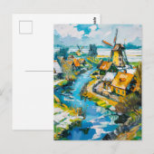 Dutch Countryside with Windmills and Water Channel Postkarte (Vorne/Hinten)