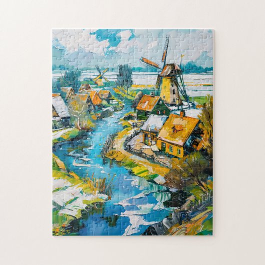 Dutch Countryside with Windmills and Water Channel Puzzle (Vertikal)