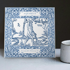Dutch Delft Blue Aquarius Vintag Zodiac Sign Fliese
