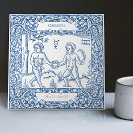 Dutch Delft Blue Gemini Vintag Zodiac Sign Fliese