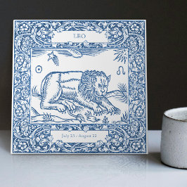 Dutch Delft Blue Leo Vintag Zodiac Sign Fliese