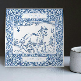 Dutch Delft Blue Taurus Vintag Zodiac Sign Fliese