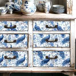 Dutch Delft Vintag Blue Floral Peacock Decoupage Seidenpapier