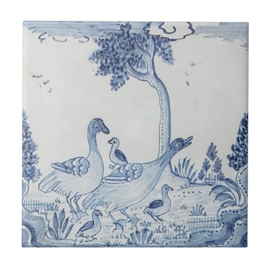 Dutch Delft w/Gänse oder Enten Antique-25 Fliese (Vorderseite)