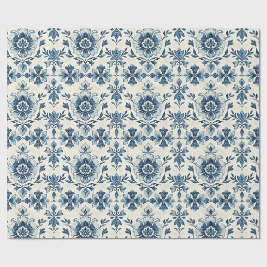 Dutch Floral Tile Gift Wrap, Delft Blue Pattern Geschenkpapier (Flach)