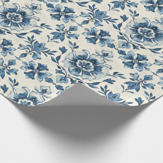 Dutch Floral Tile Gift Wrap, Delft Blue Pattern Geschenkpapier (Ecke)