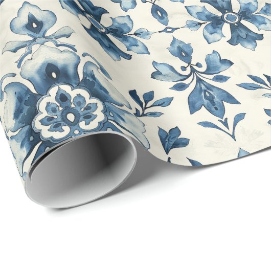 Dutch Floral Tile Gift Wrap, Delft Blue Pattern Geschenkpapier (Rolleneckpunkt)