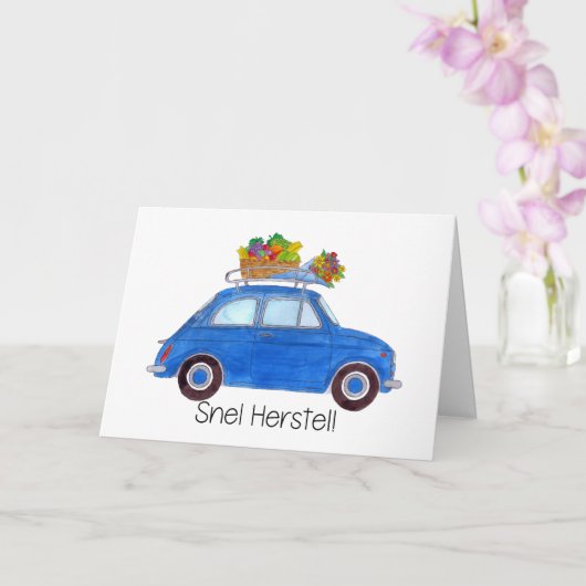 Dutch Get well blue Retro Fiat 500 Karte (Orchidee)