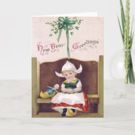 Dutch Girl Doll Mistletoe Clog Pew Feiertagskarte