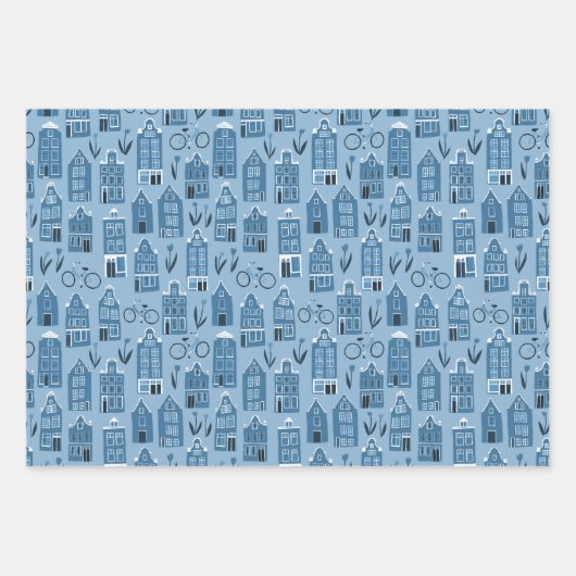 Dutch Houses Bikes Tulips Amsterdam Varieté Geschenkpapier Set (Vorderseite 3)