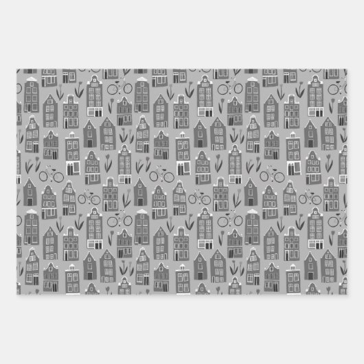 Dutch Houses Bikes Tulips Amsterdam Varieté Geschenkpapier Set (Vorderseite)