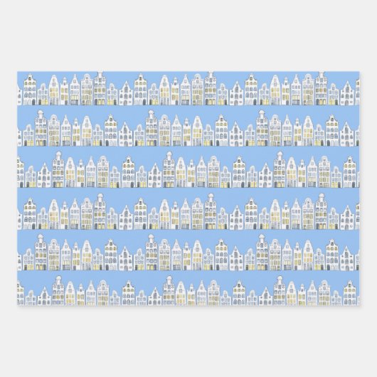 Dutch Houses Bikes Tulips Amsterdam Varieté Geschenkpapier Set (Vorderseite)