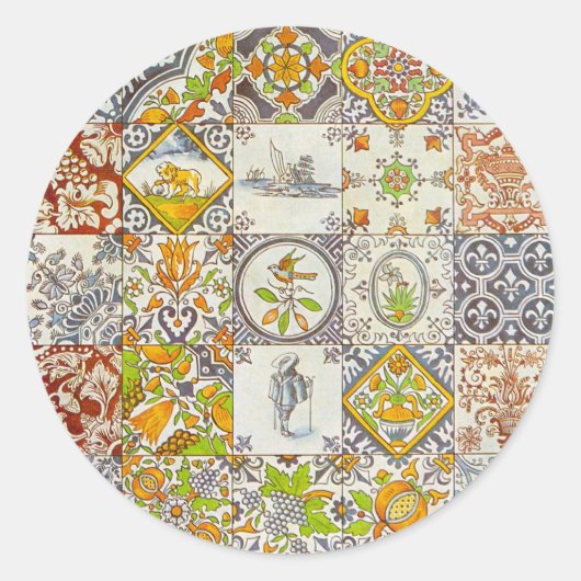 Dutch Keramik Tiles Runder Aufkleber (Vorderseite)