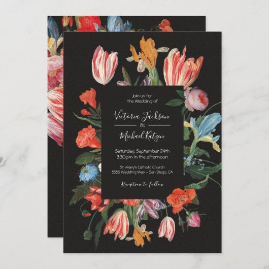 Dutch Maste Floral Dark & Moody Wedding Einladung (Vorne/Hinten)