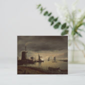 Dutch River Scene mit Windmill von van Borssom Postkarte (Stehend Vorderseite)
