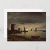 Dutch River Scene mit Windmill von van Borssom Postkarte (Vorne/Hinten)