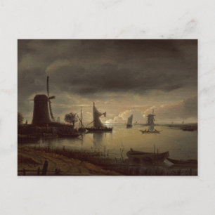 Dutch River Scene mit Windmill von van Borssom Postkarte