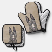 Dutch Shepherd Malerei Niedlich Original Pet Dog A Ofenhandschuh & Topflappen-Set (Vorderseite/Rückseite)