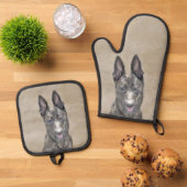 Dutch Shepherd Malerei Niedlich Original Pet Dog A Ofenhandschuh & Topflappen-Set (Oben Unten)