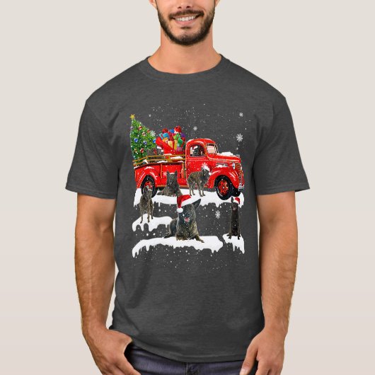 Dutch Shepherd Riding Red Truck Xmas Merry T-Shirt (Vorderseite)