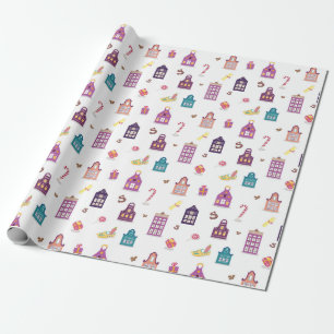 Dutch St. Nicholas Day Sinterklaas Holiday, Houses Geschenkpapier