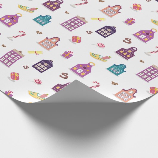 Dutch St. Nicholas Day Sinterklaas Holiday, Houses Geschenkpapier (Ecke)