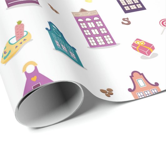 Dutch St. Nicholas Day Sinterklaas Holiday, Houses Geschenkpapier (Rolleneckpunkt)