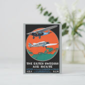 Dutch Swedish Air Route Vintage Poster 1930 Postkarte (Stehend Vorderseite)