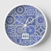 Dutch Tiles in Blue & White Vintag Pottery Uhr (Vorderseite)