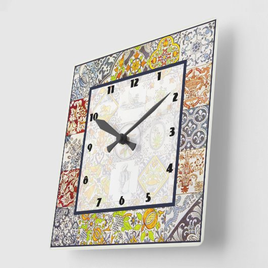 Dutch Tiles Quadratische Wanduhr (Winkel)