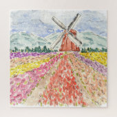Dutch Tulip Fields Netherlands Watercolor Puzzle (Vertikal)