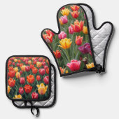 Dutch Tulips Ofenhandschuh & Topflappen-Set (Vorderseite/Rückseite)