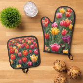 Dutch Tulips Ofenhandschuh & Topflappen-Set (Oben Unten)