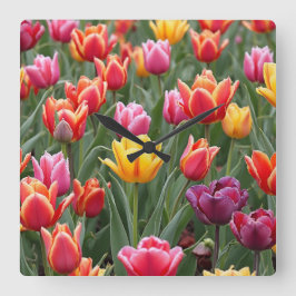 Dutch Tulips Quadratische Wanduhr