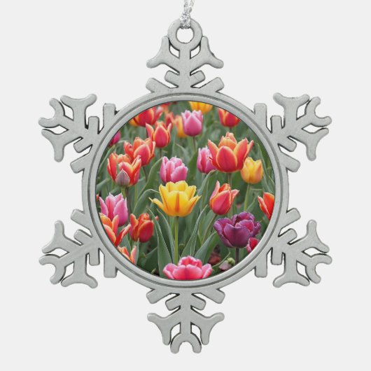 Dutch Tulips Schneeflocken Zinn-Ornament (Vorderseite)