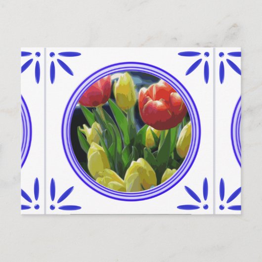 Dutch Tulips Traditionelles Delft Blue Tile Postkarte (Vorderseite)