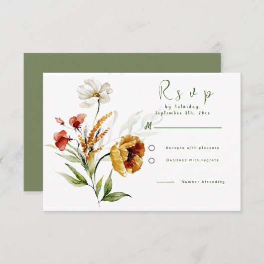 Dutch Watercolor Floral Weddings RSVP Card (Vorne/Hinten)
