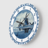 Dutch Windmill Delft Colors Blue and White Große Wanduhr (Winkel)