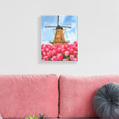 Dutch Windmill Tulip Flower Field Watercolor Leinwanddruck (Insitu (Wohnzimmer))