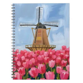 Dutch Windmill | Tulip Flower Field Watercolor Notizblock